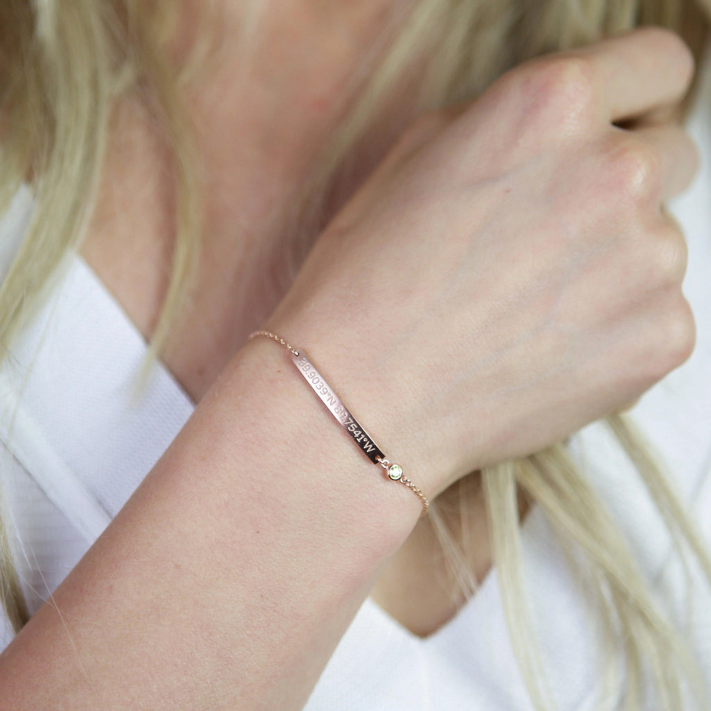 Thin Coordinates Bar Bracelet Silver 18K Gold Plated