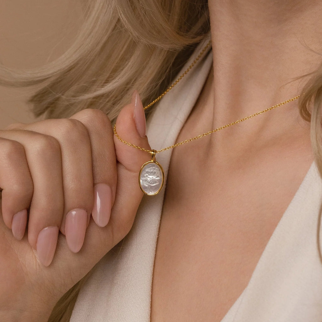 Pearl Rose Necklace Silver 18K Gold Plated