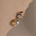 Ribbed Mixed Metal Studs Silver 18K Gold Plated