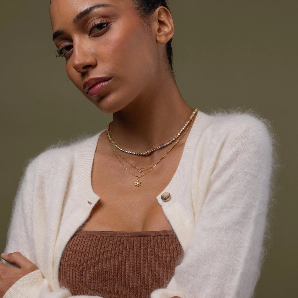 Diamond Snowflake Necklace Silver 18K Gold Plated