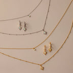 Opal Star Charm Necklace & Earrings Set Silver 18K Gold Plated