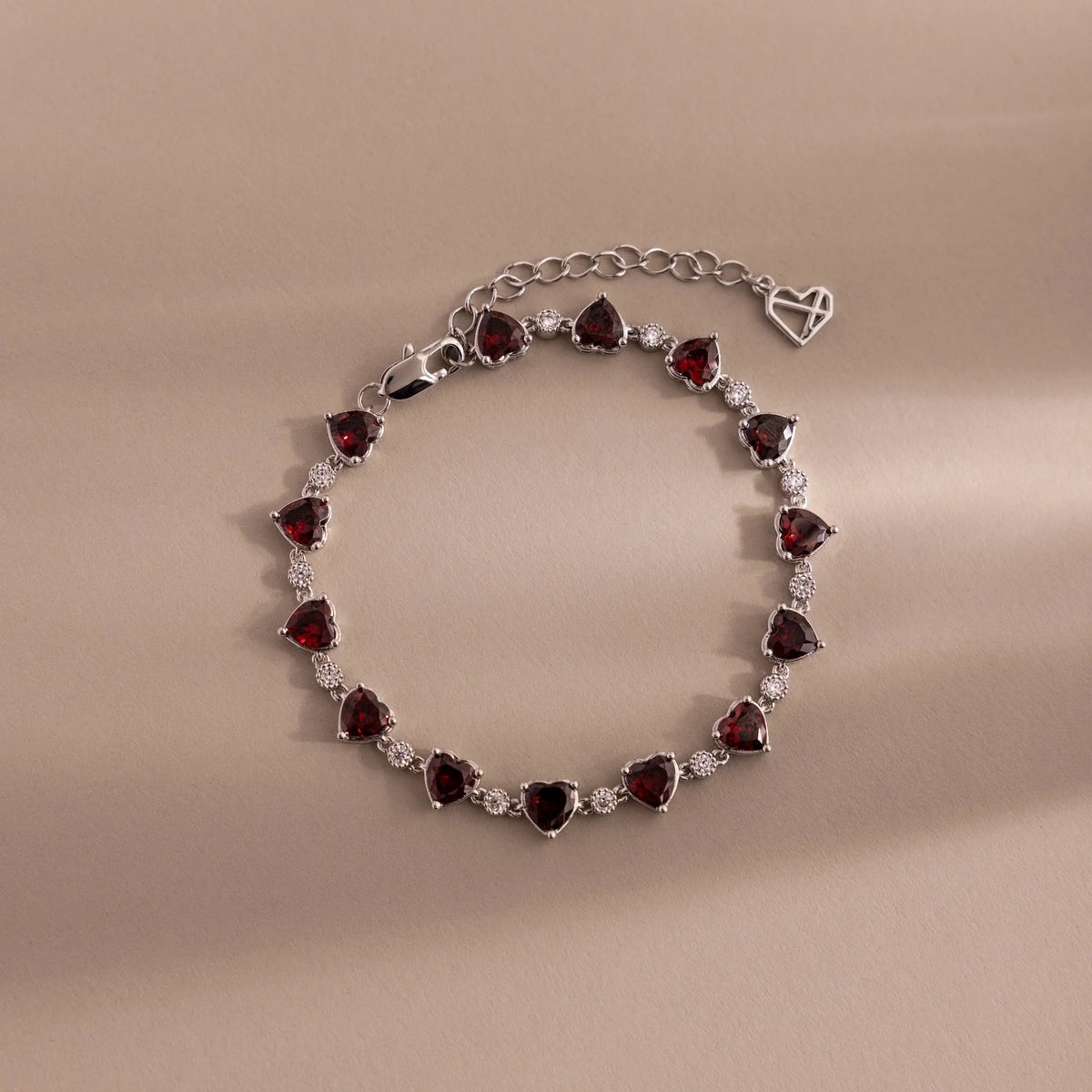 Diamond Garnet Heart Tennis Bracelet Silver 18K Gold Plated