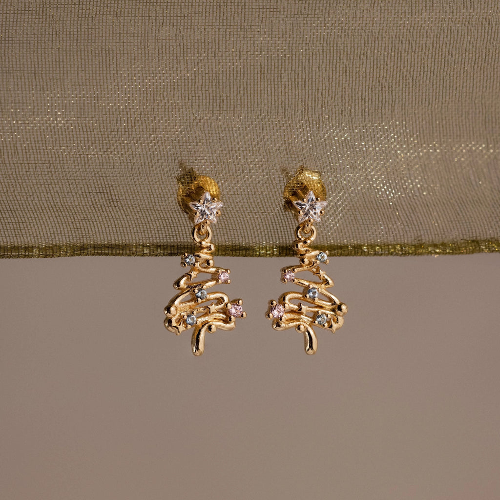 Holiday Diamond Tree Studs Silver 18K Gold Plated