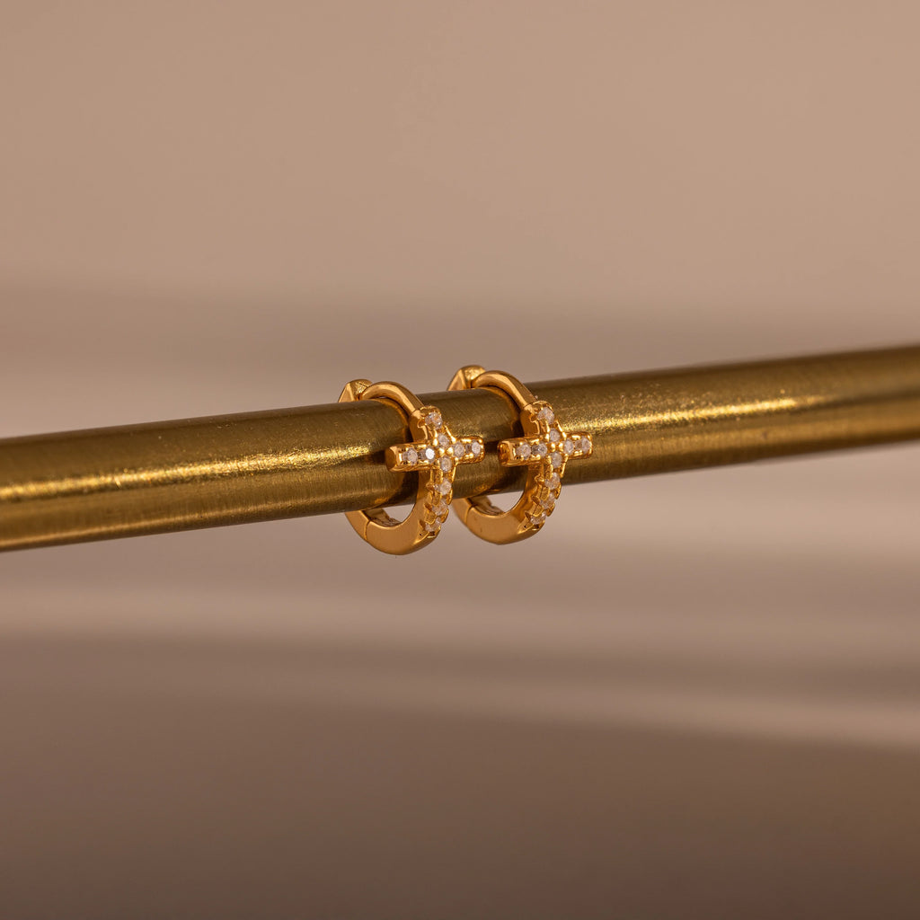 Diamond Cross Huggies Silver 18K Gold Plated