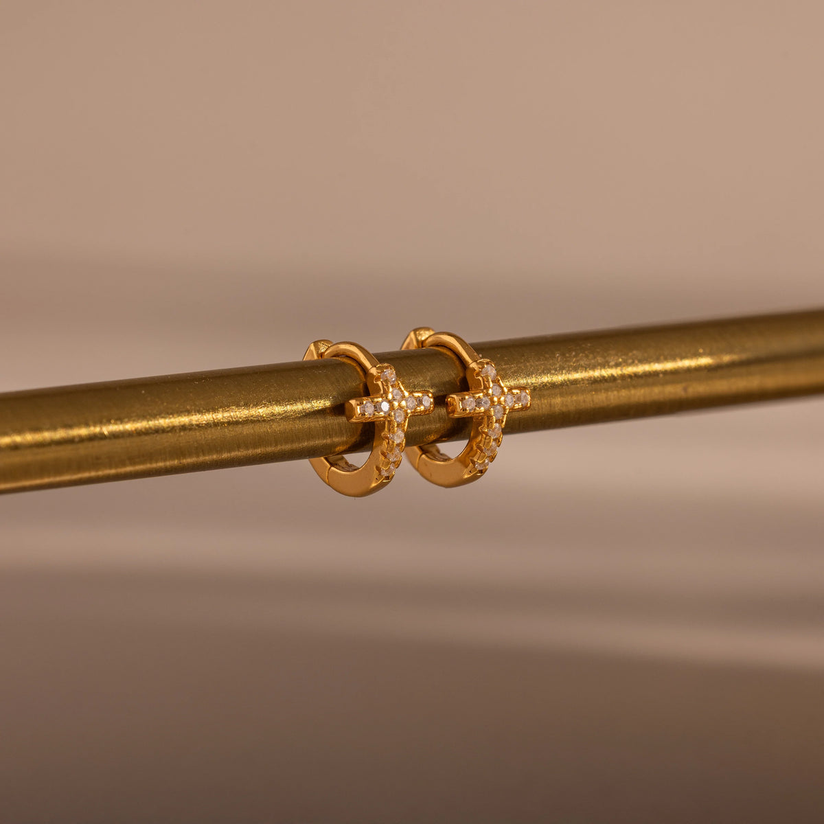 Diamond Cross Huggies Silver 18K Gold Plated