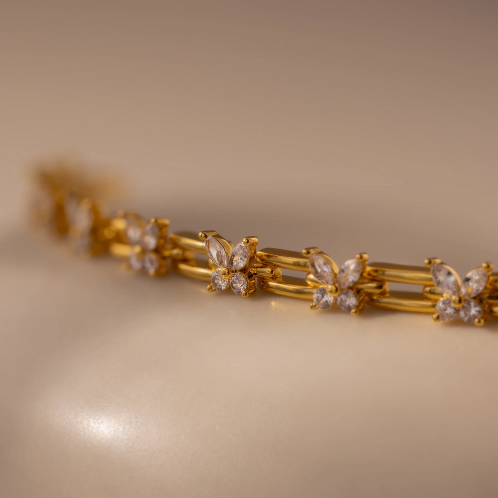Diamond Butterflies Links Bracelet Silver 18K Gold Plated