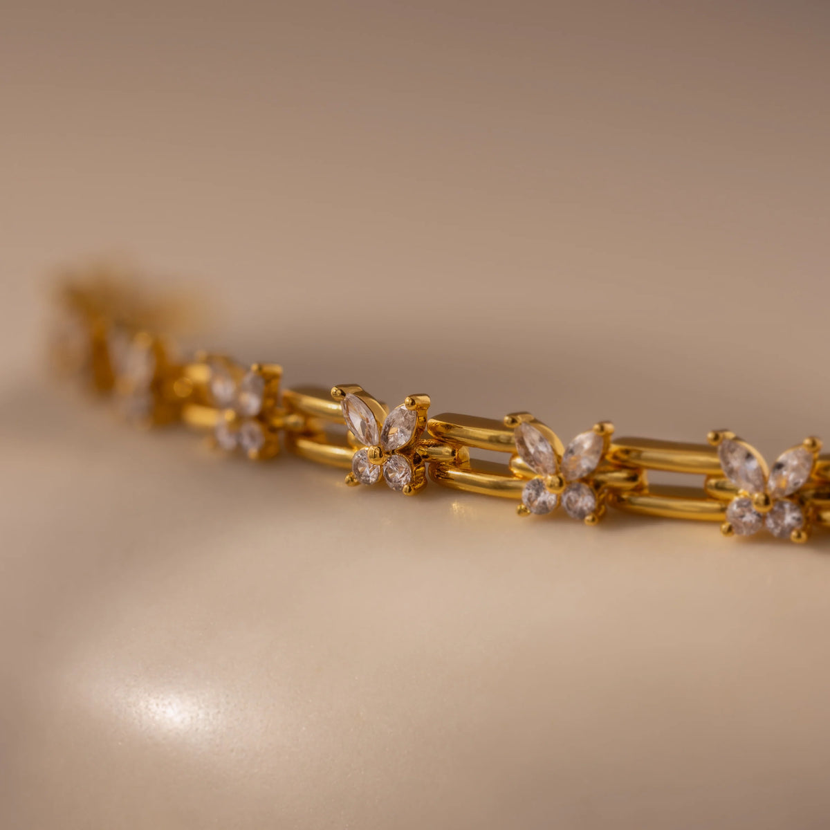 Diamond Butterflies Links Bracelet Silver 18K Gold Plated
