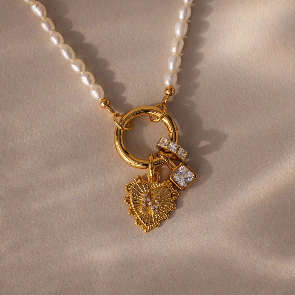 Pearl Chain Clasp Necklace Silver 18K Gold Plated