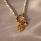 Pearl Chain Clasp Necklace Silver 18K Gold Plated