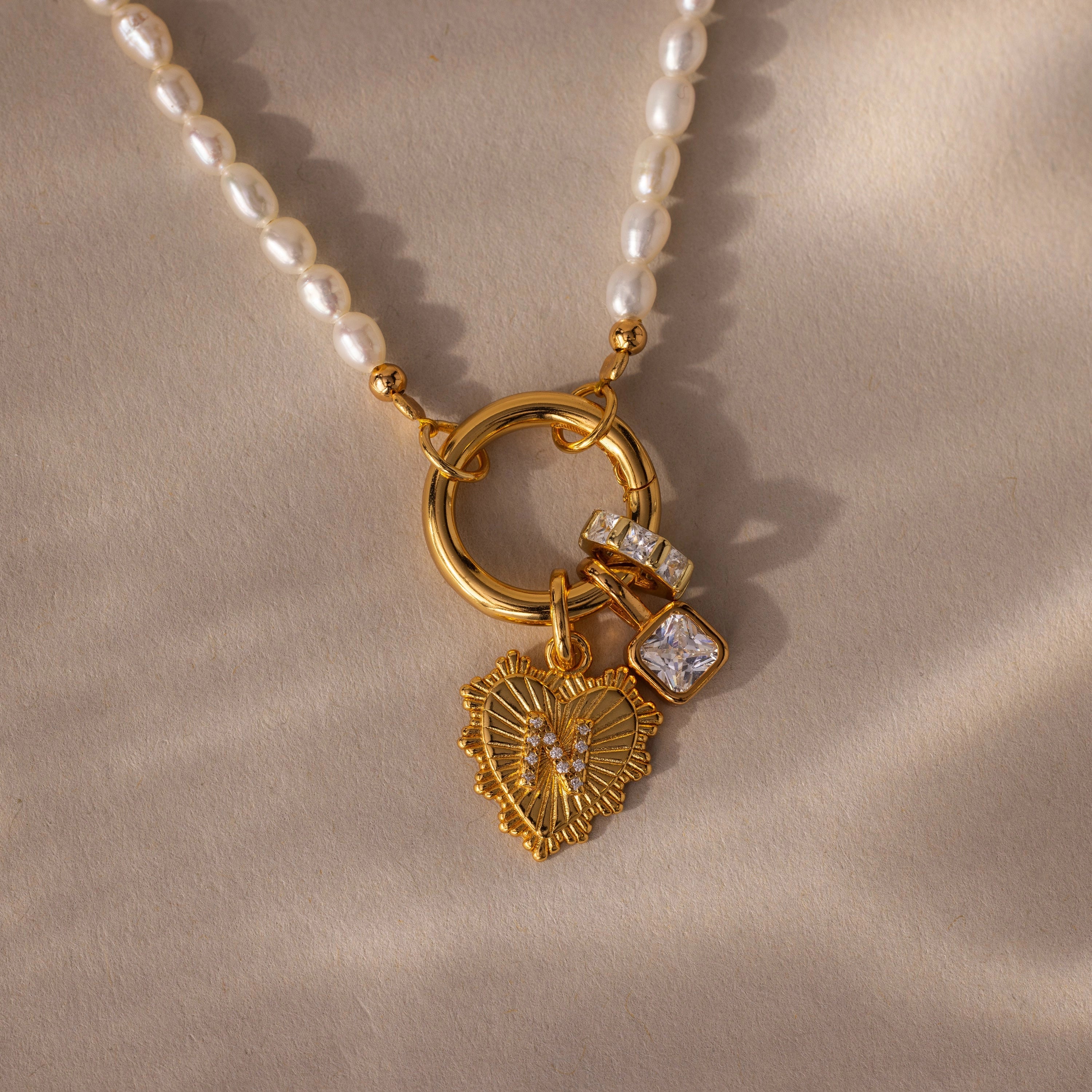 Pearl Chain Clasp Necklace Silver 18K Gold Plated