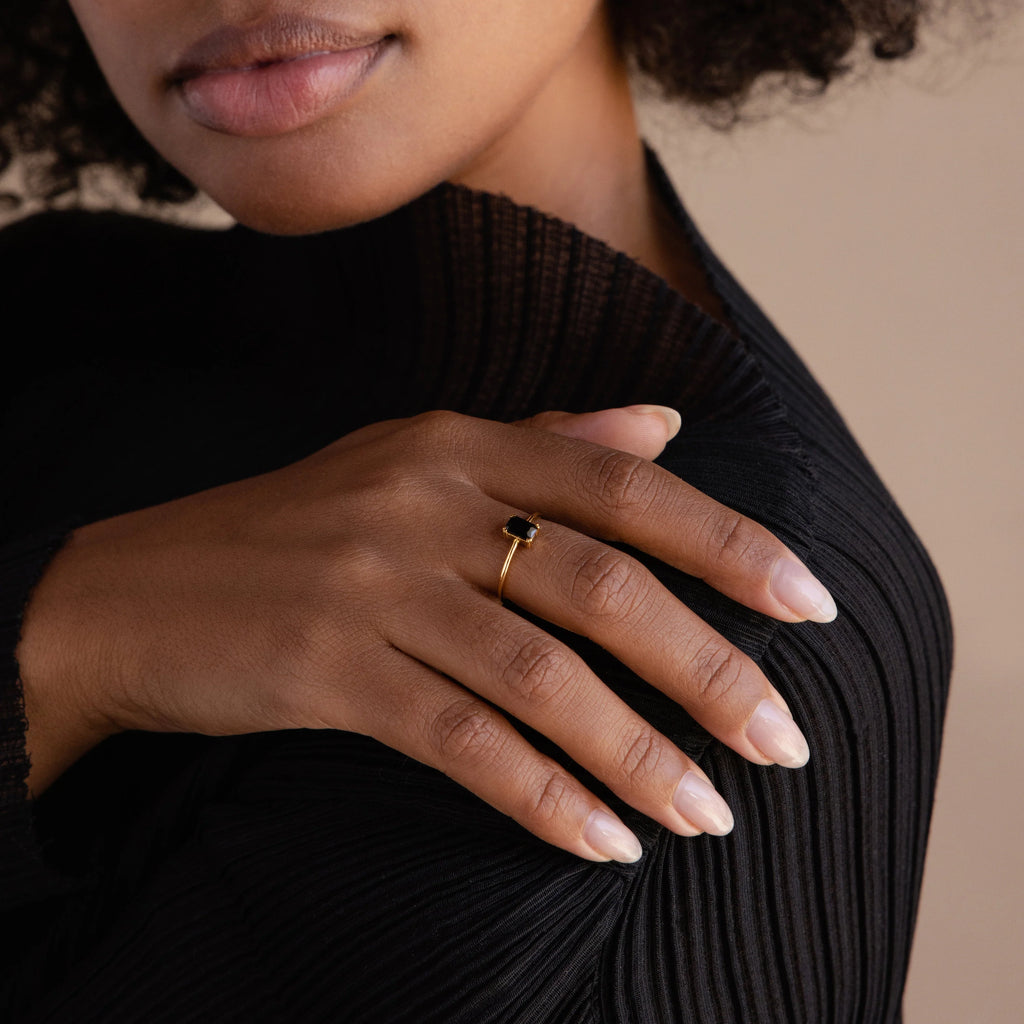 Black Emerald Ring Silver 18K Gold Plated