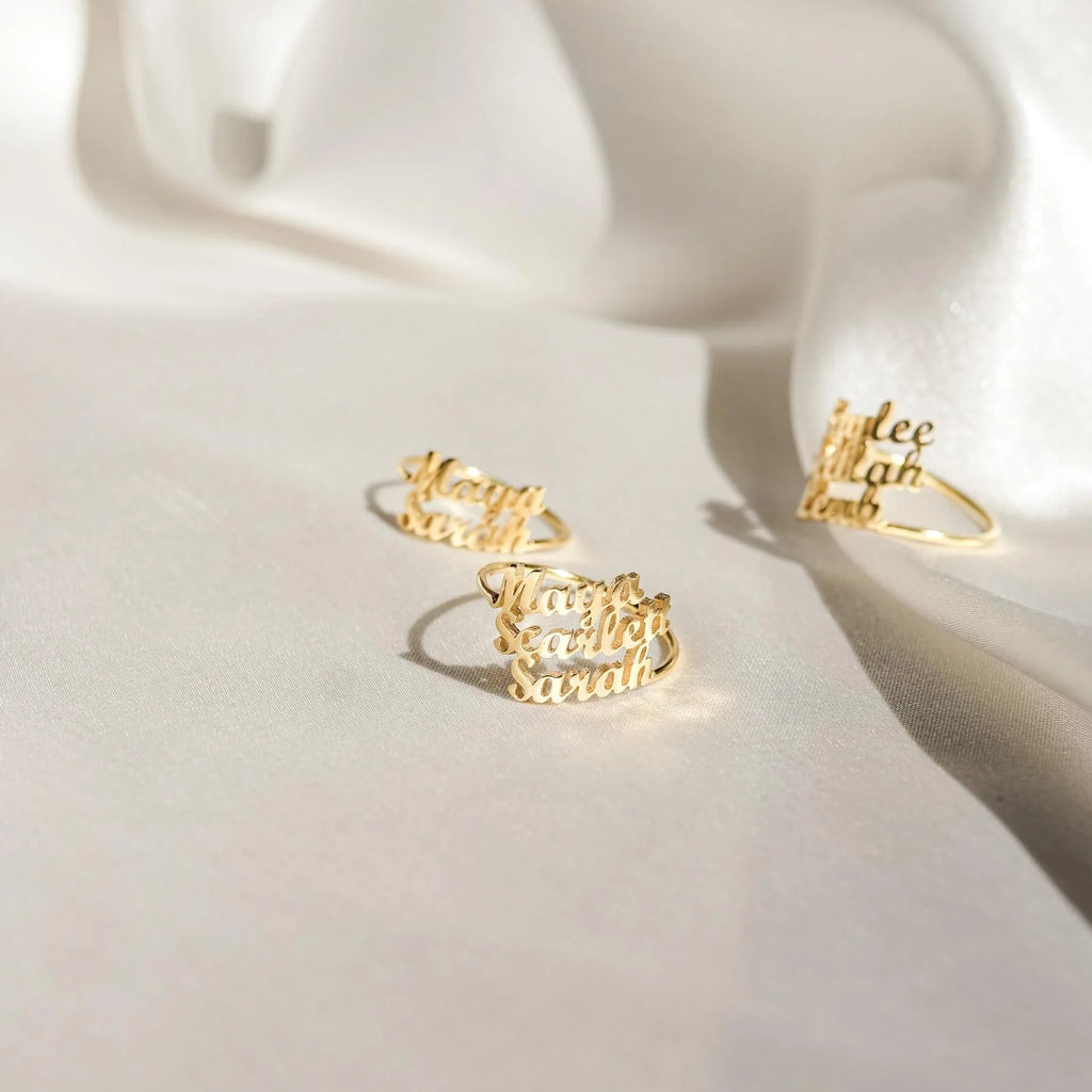 London Triple Name Ring Silver 18K Gold Plated