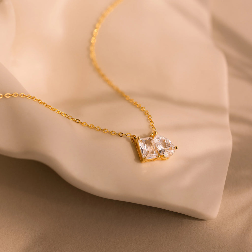 Toi et Moi Diamond Necklace Silver 18K Gold Plated