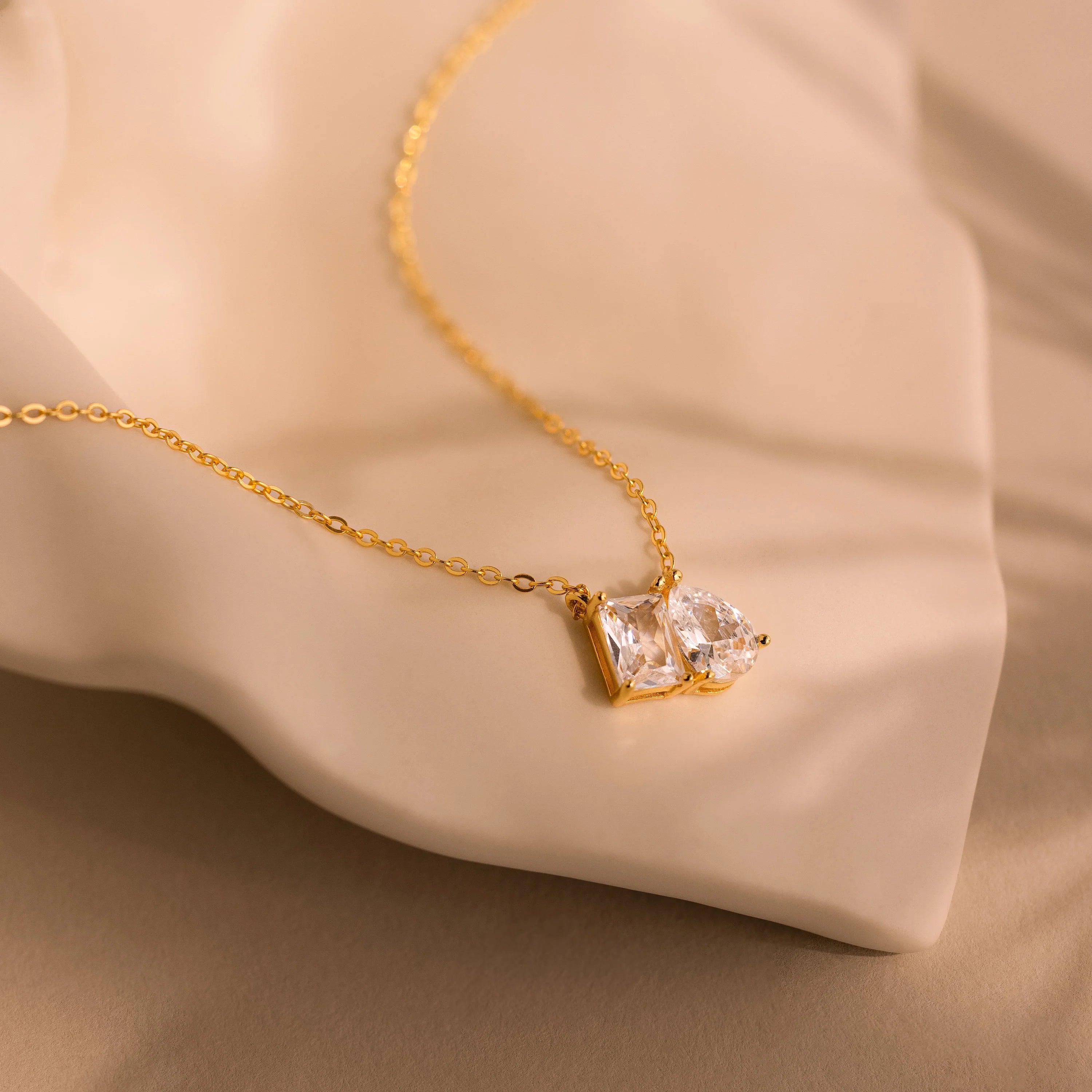 Toi et Moi Diamond Necklace Silver 18K Gold Plated