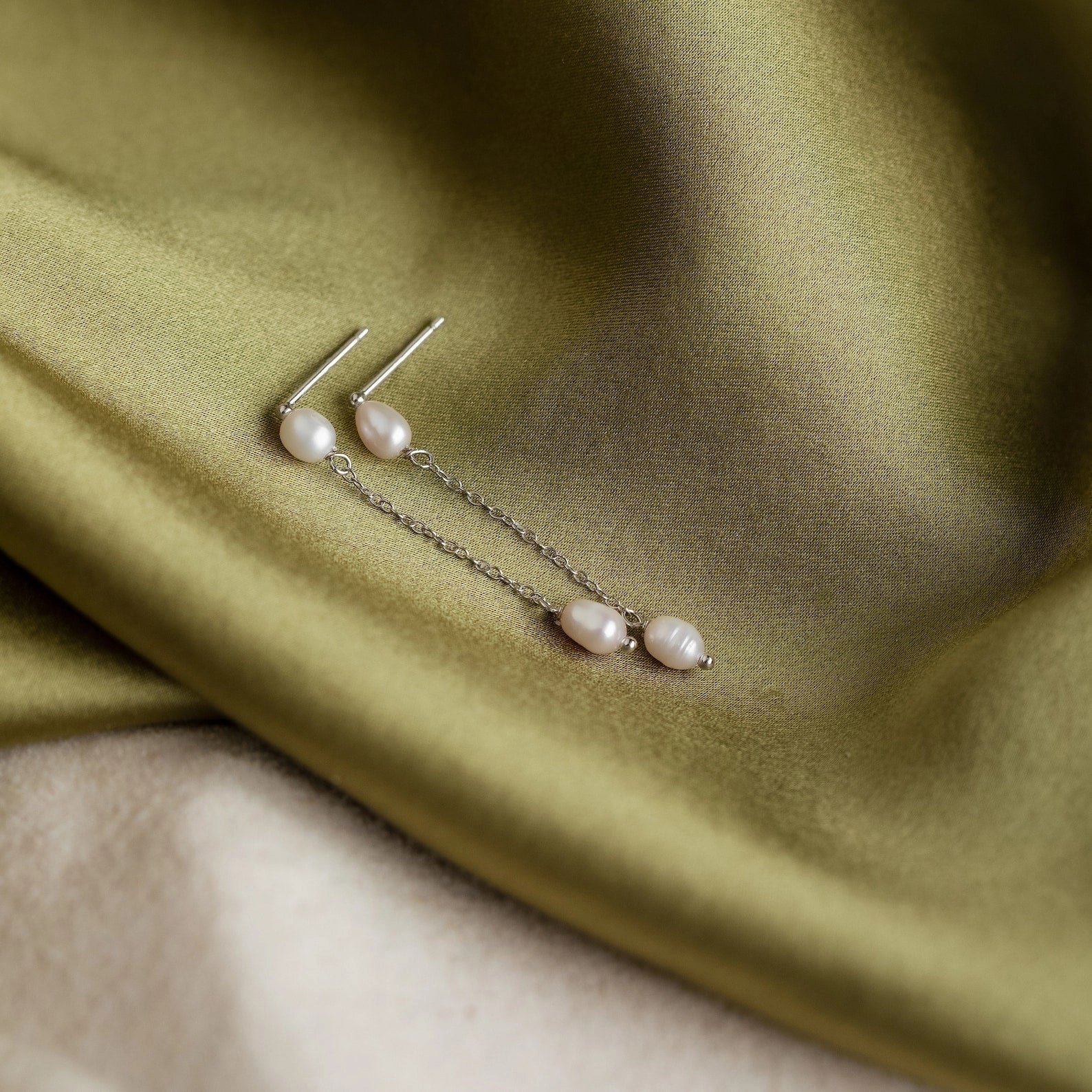 Subtle Pearl Drop Chain Earrings