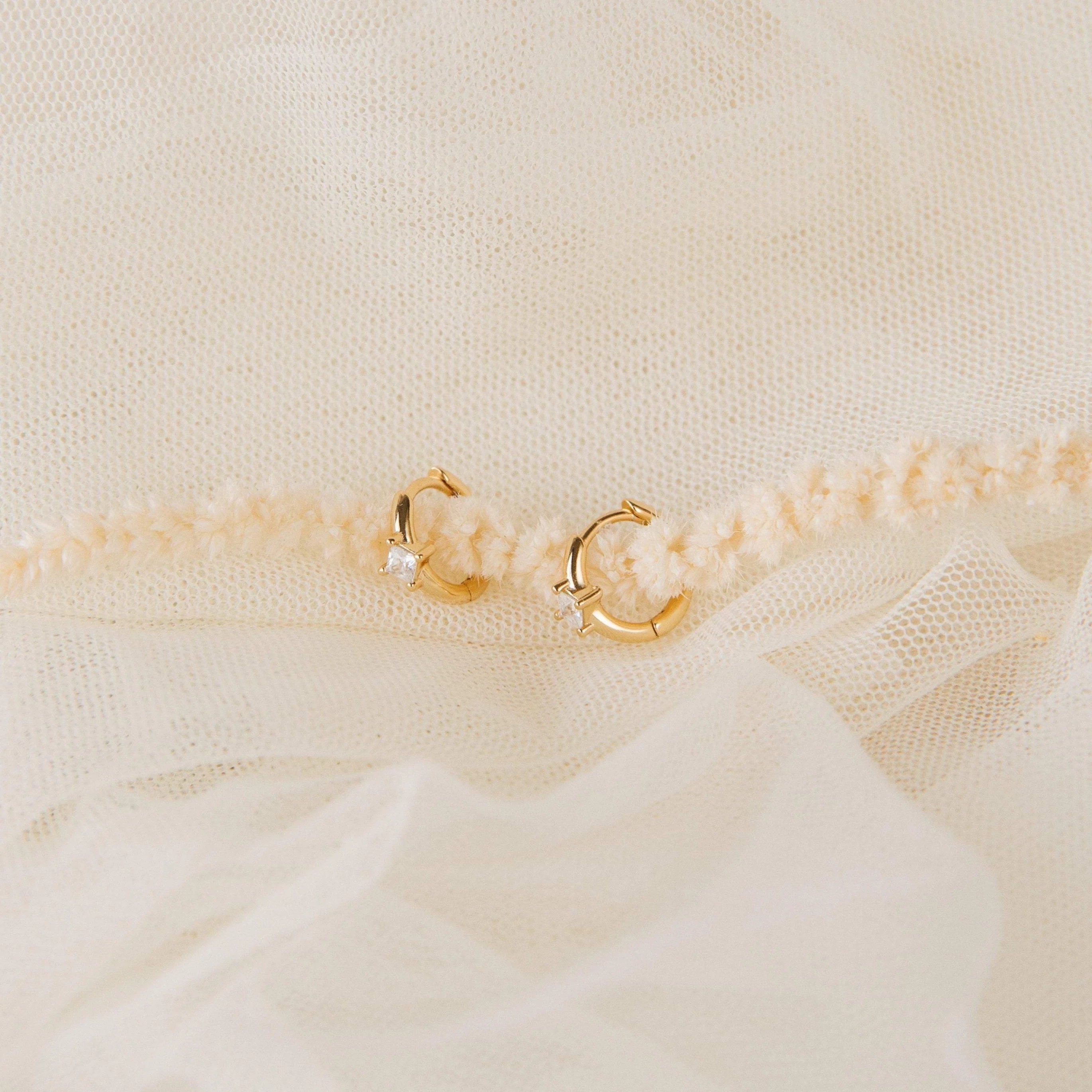 Diamond Athena Huggies Silver 18K Gold Plated