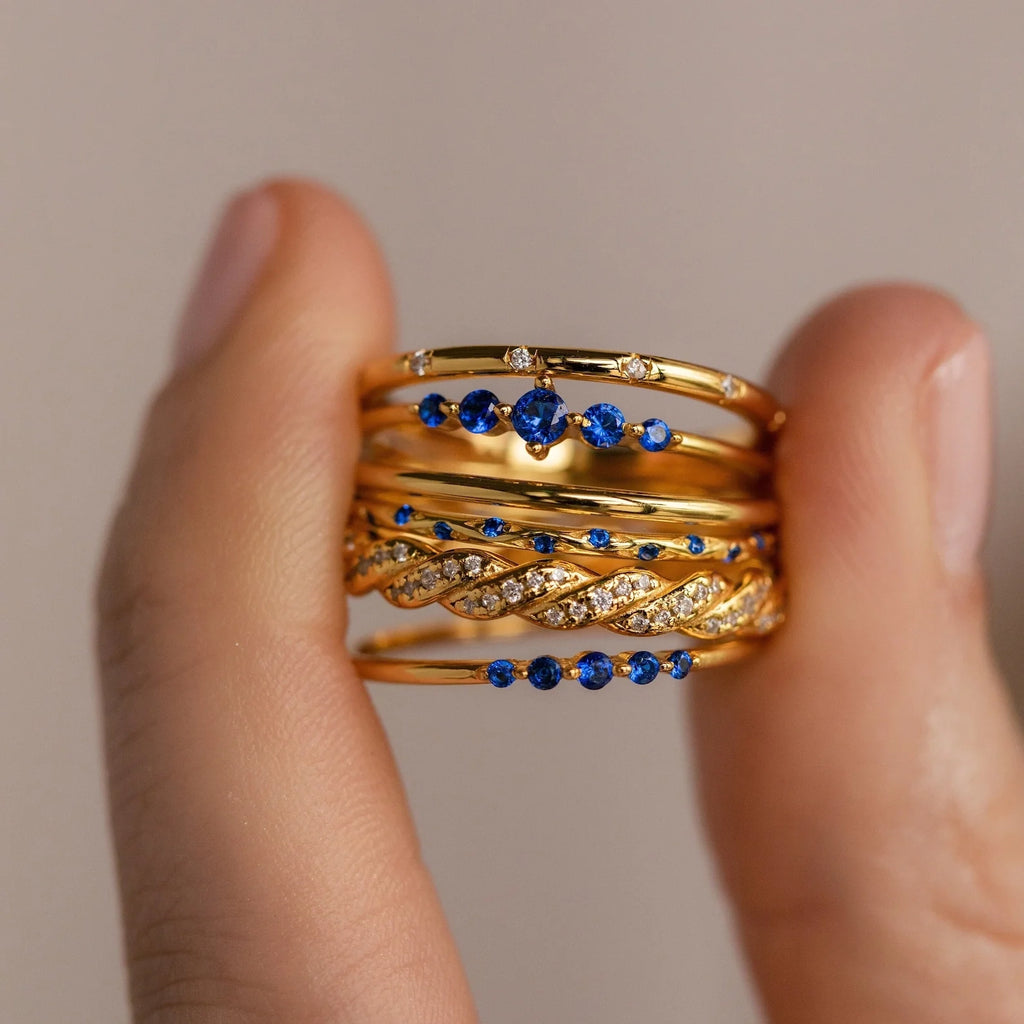 Sapphire Stacking Ring Set Silver 18K Gold Plated