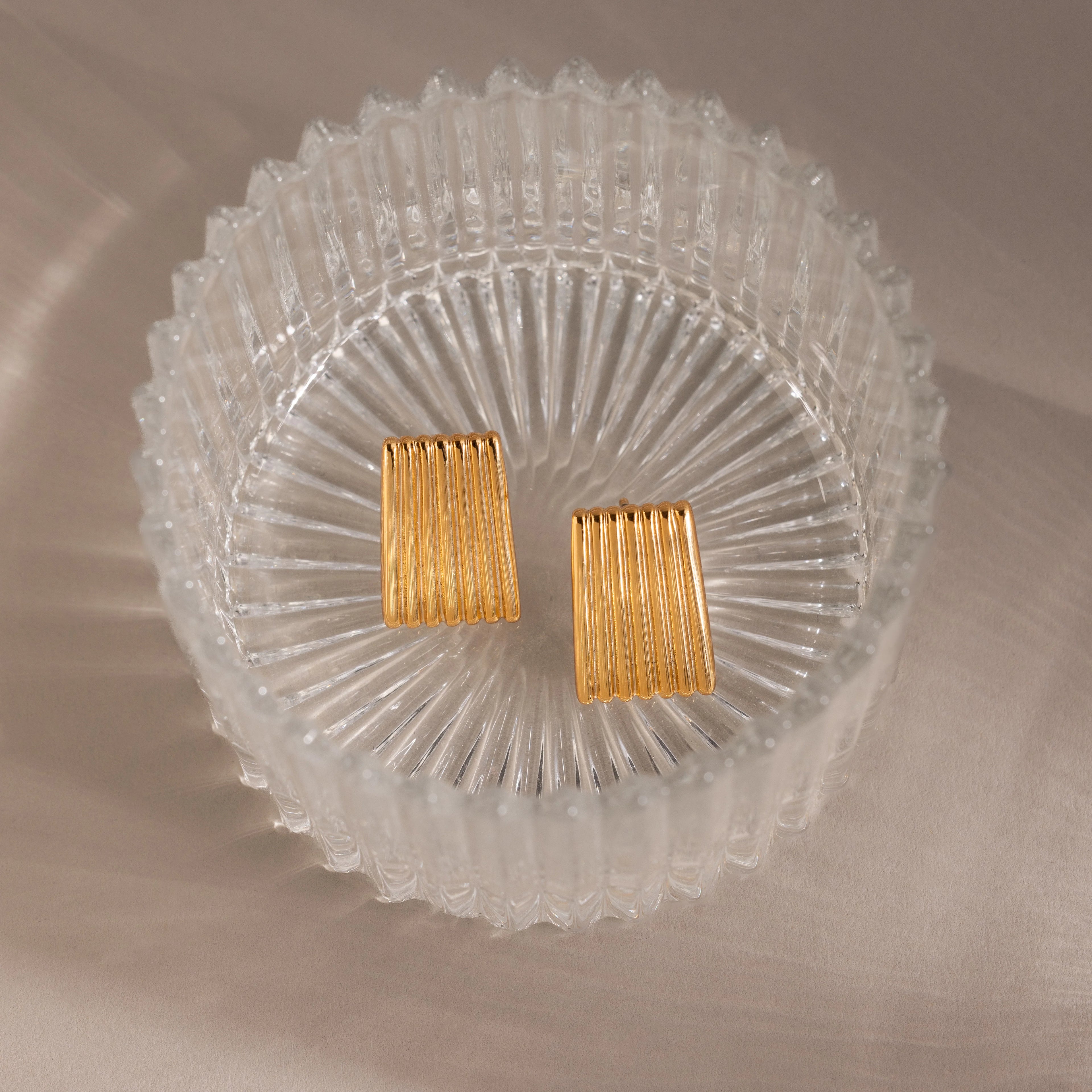 Ribbed Earrings Silver 18K Gold Plated