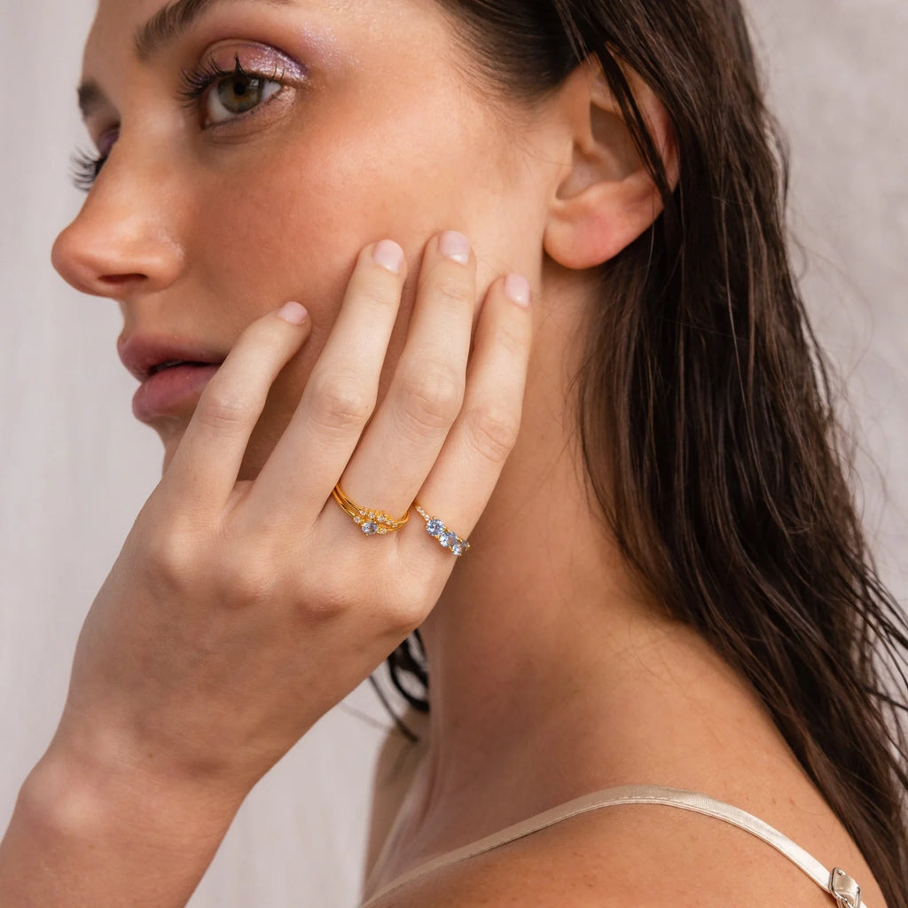 Aquamarine Stacking Ring Set Silver 18K Gold Plated