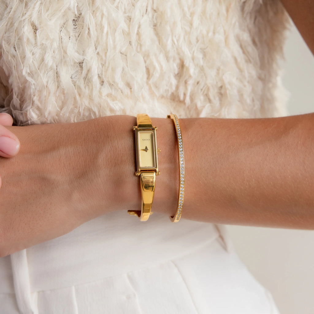 Diamond Tennis Bangle Silver 18K Gold Plated