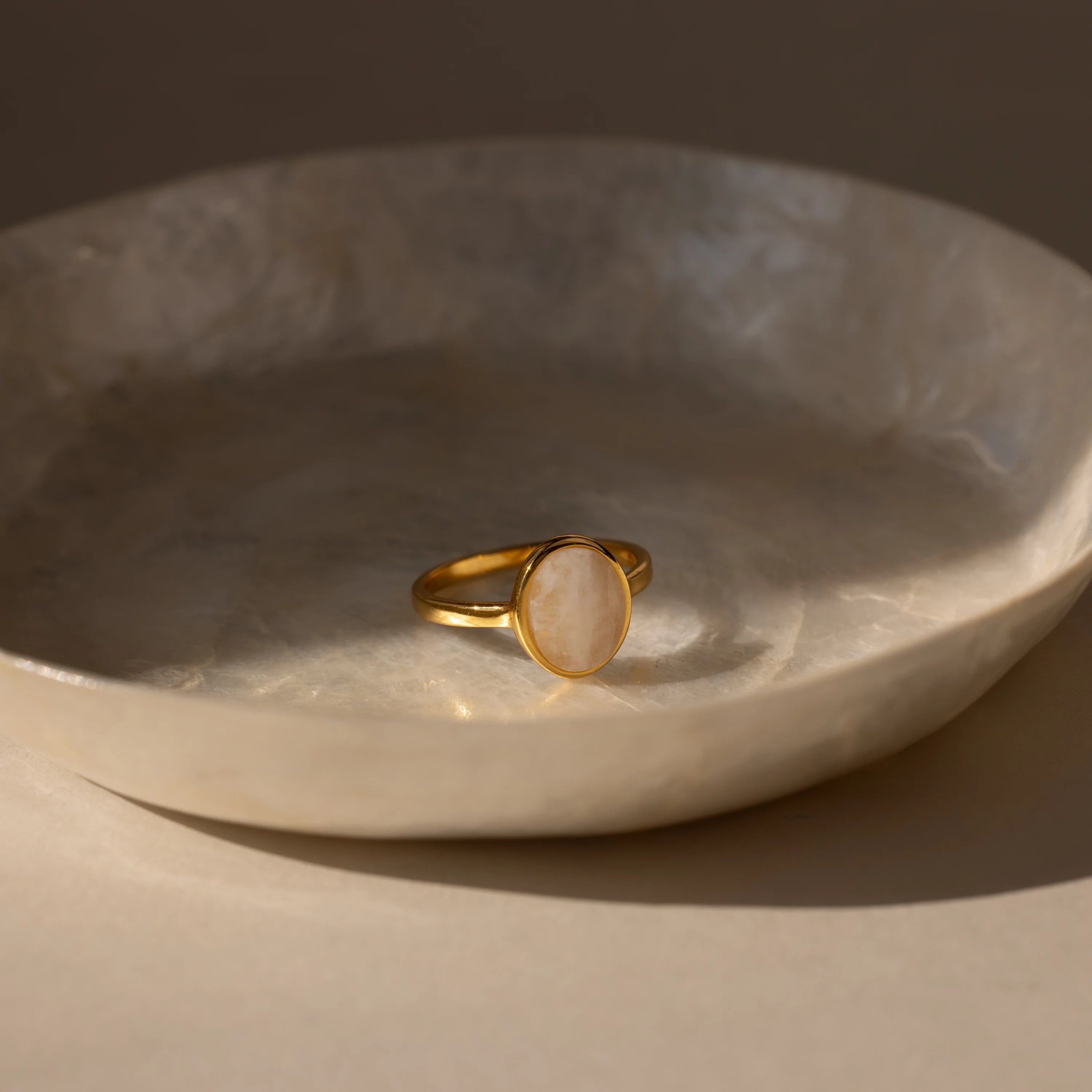 Moonstone Signet Ring Silver 18K Gold Plated