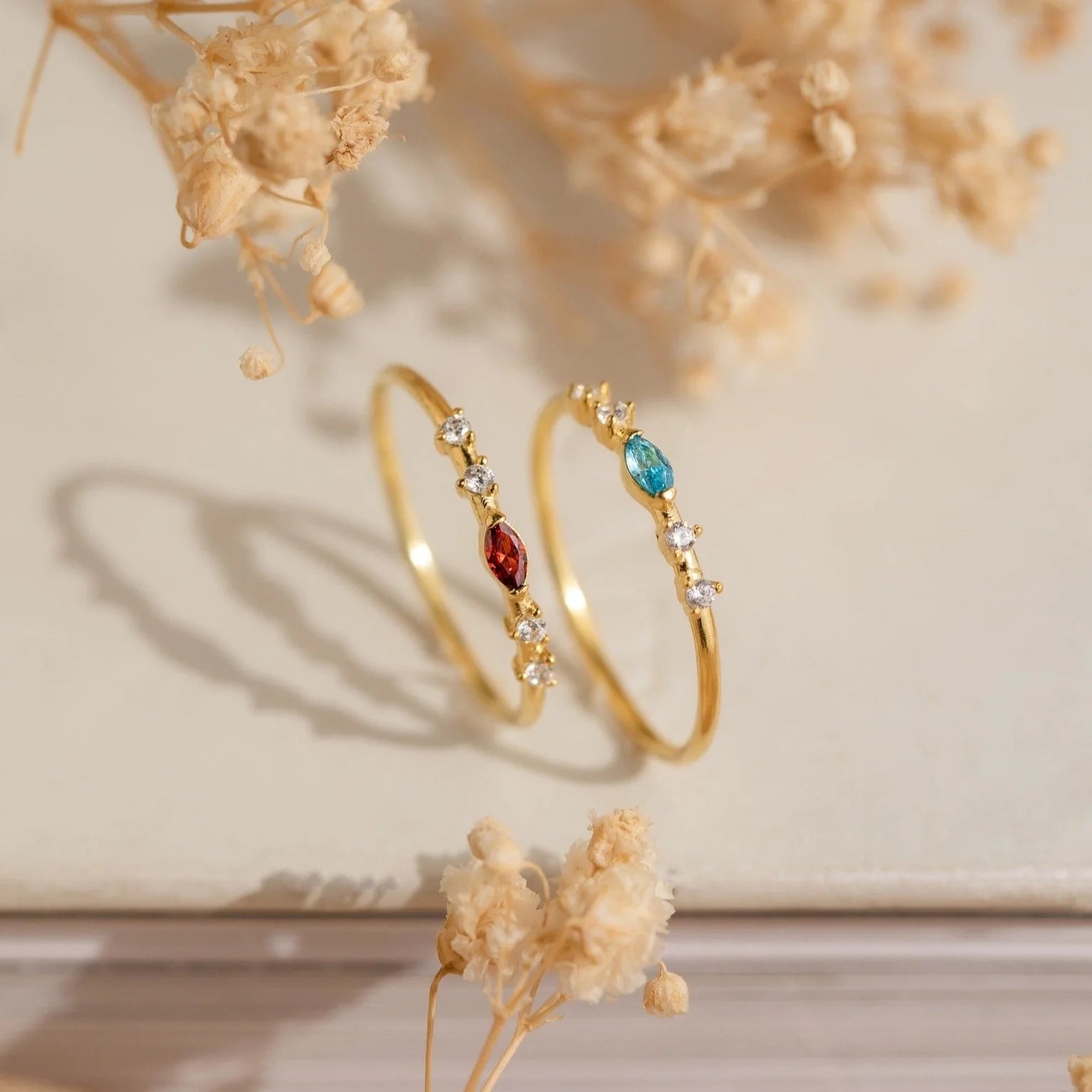 Space Marquise Birthstone Ring Silver 18K Gold Plated