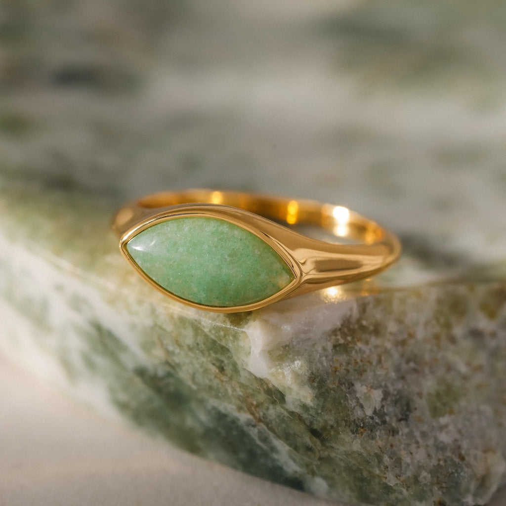 Marquise Jade Signet Ring Silver 18K Gold Plated