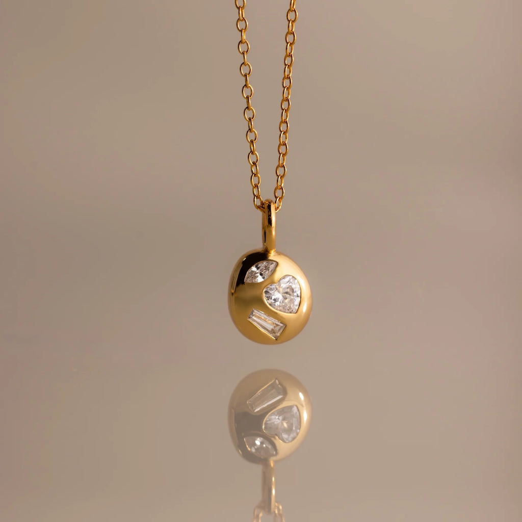 Mixed Diamond Capsule Necklace  Silver 18K Gold Plated