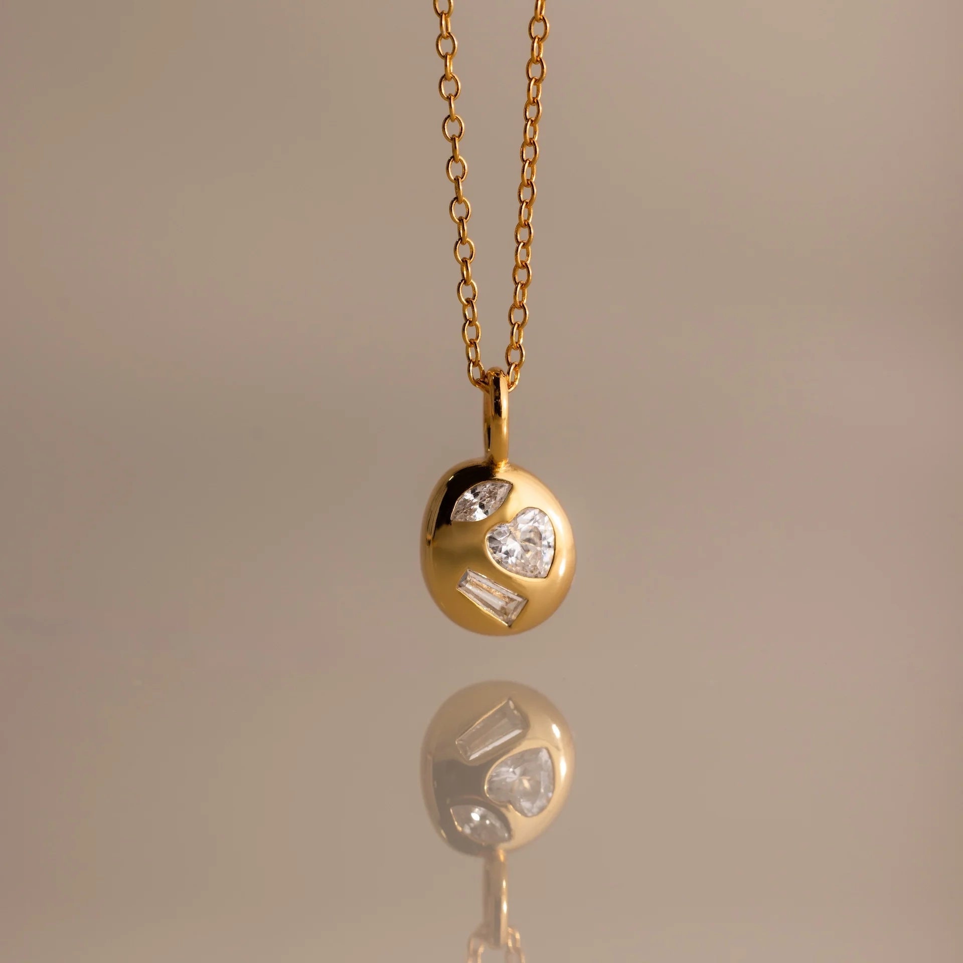 Mixed Diamond Capsule Necklace  Silver 18K Gold Plated