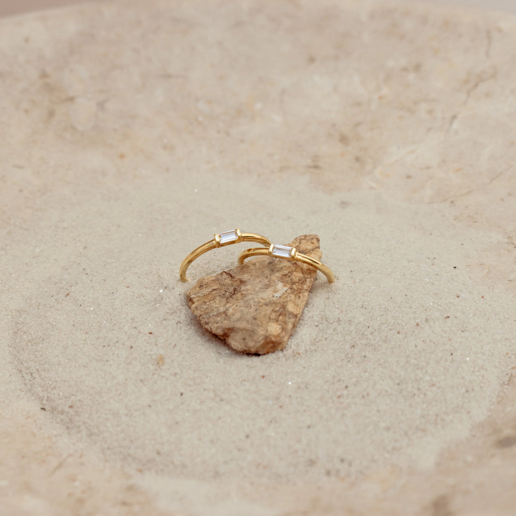 Baguette Diamond Ring Silver 18K Gold Plated