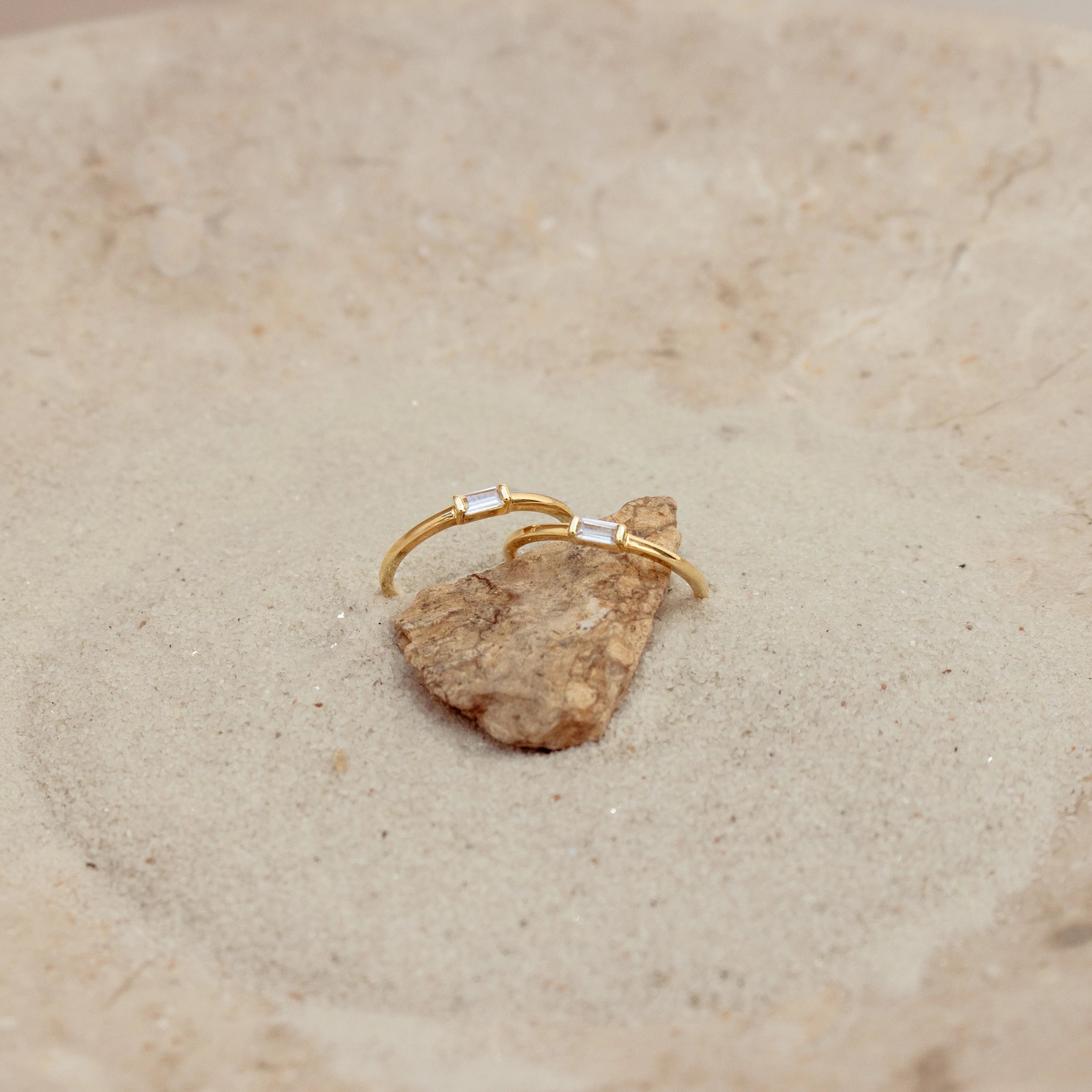 Baguette Diamond Ring Silver 18K Gold Plated