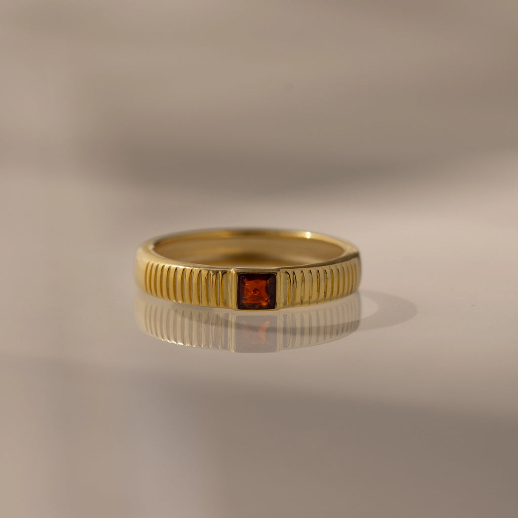 Ribbed Garnet Band Silver 18K Gold Plated