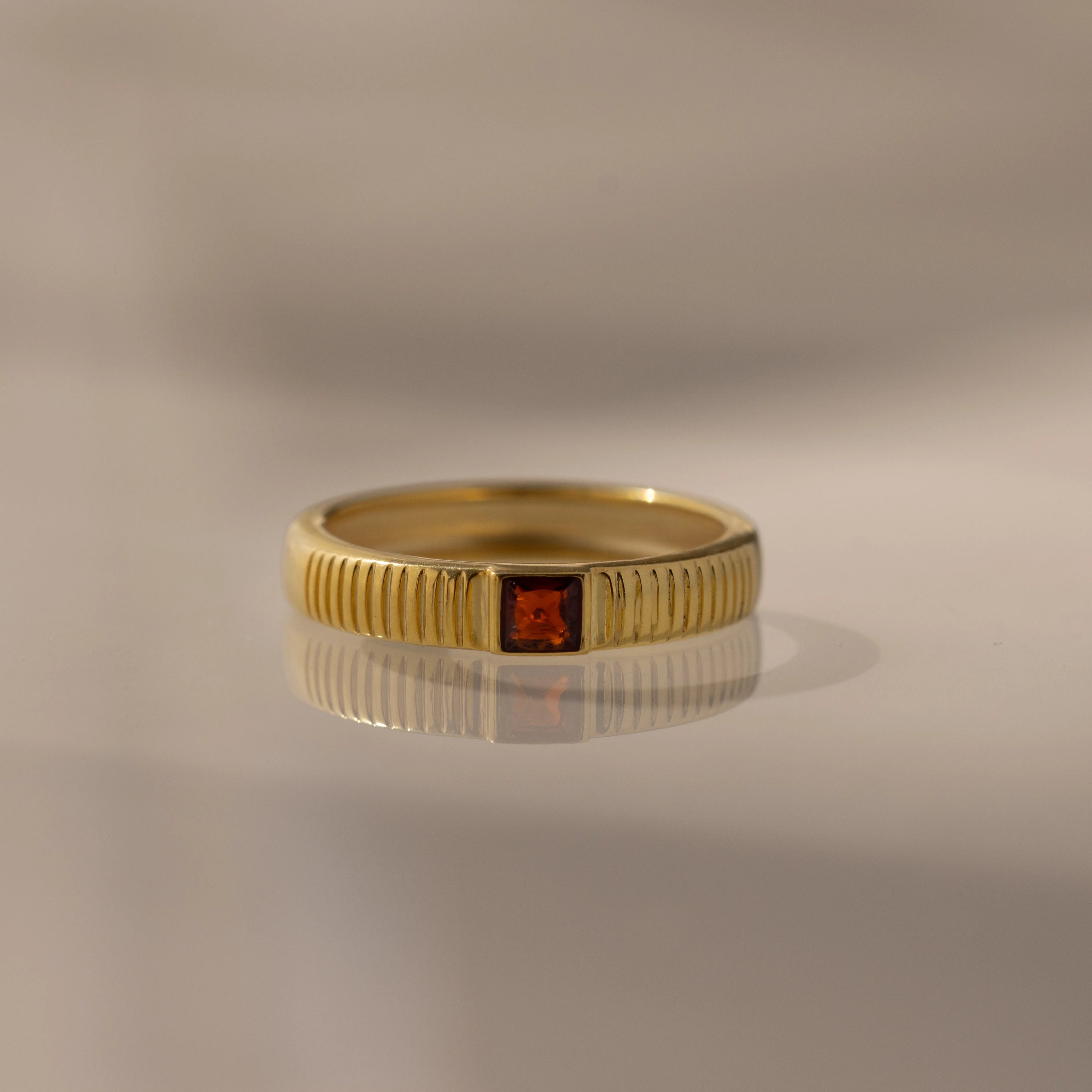 Ribbed Garnet Band Silver 18K Gold Plated