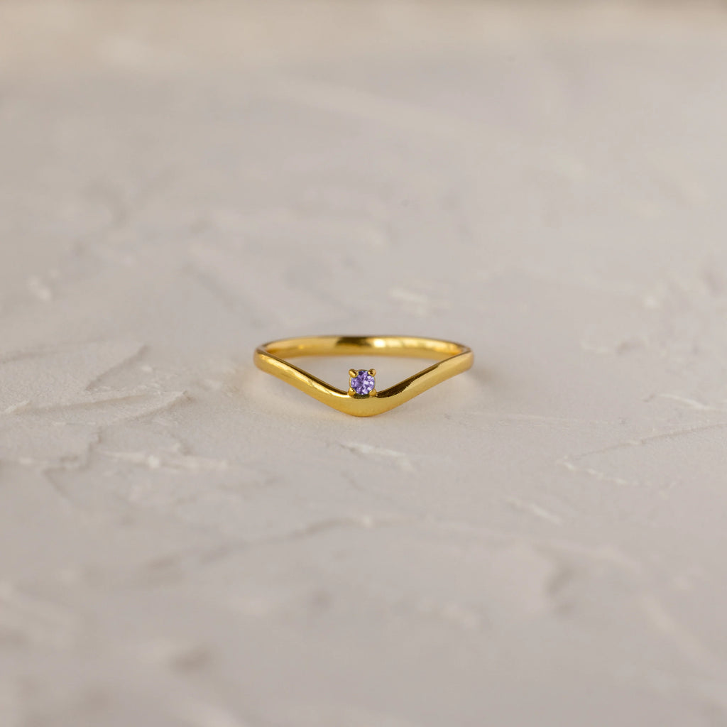 Alexandrite Drop Curve Ring Silver 18K Gold Plated