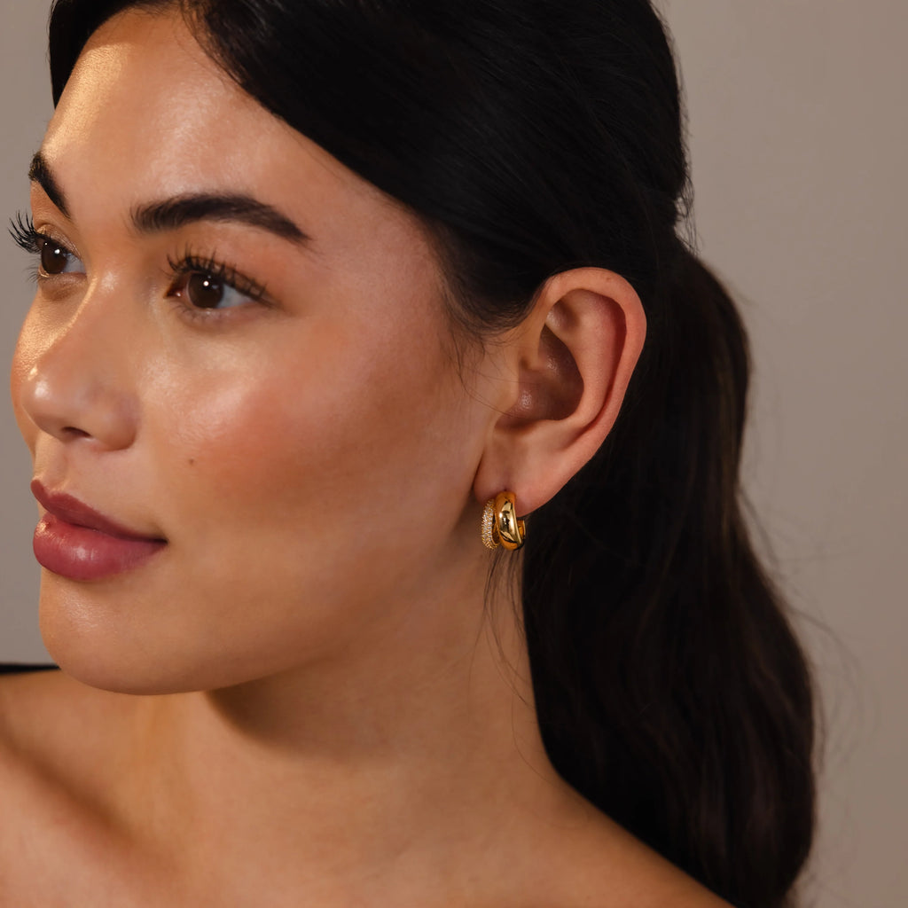 Duo Pave Dome Studs Silver 18K Gold Plated