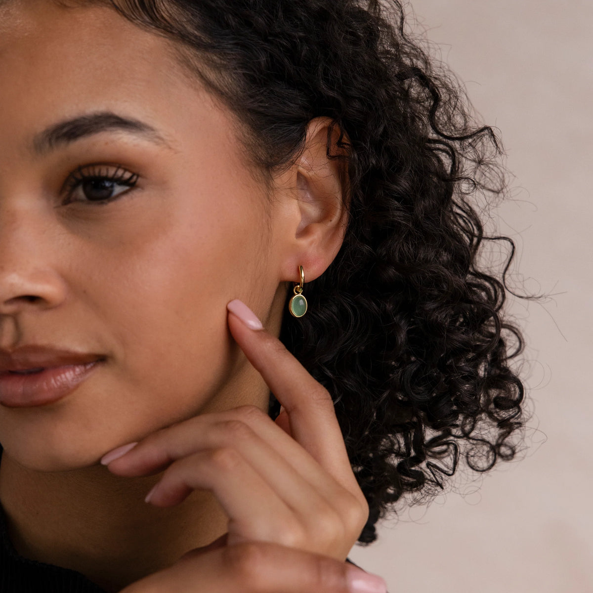 Jade Drop Hoops Silver 18K Gold Plated