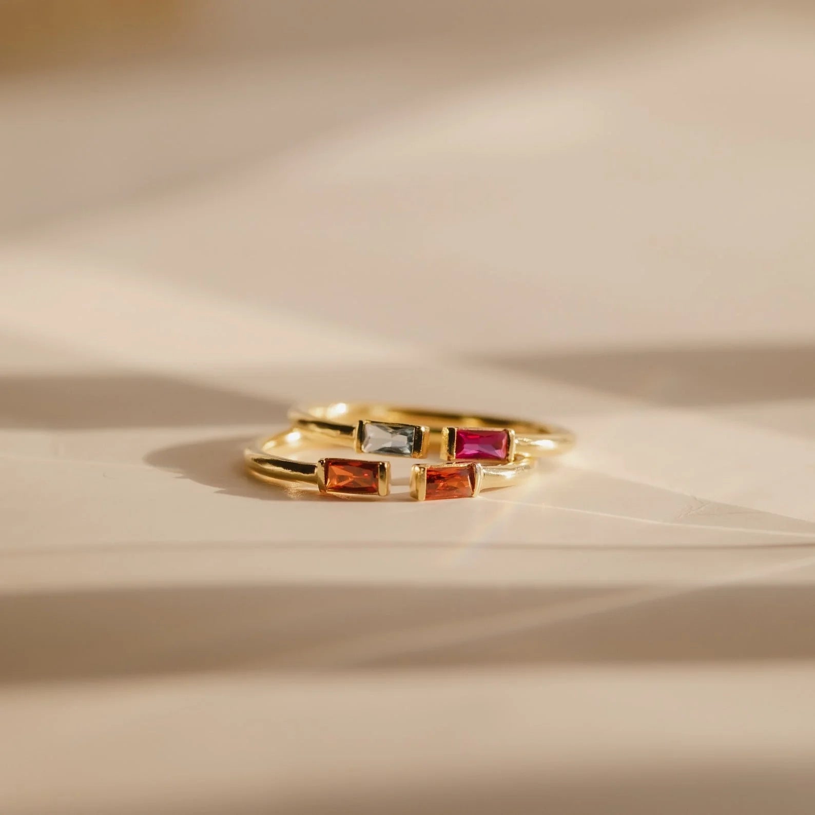Duo Baguette Birthstone Ring Silver 18K Gold Plated