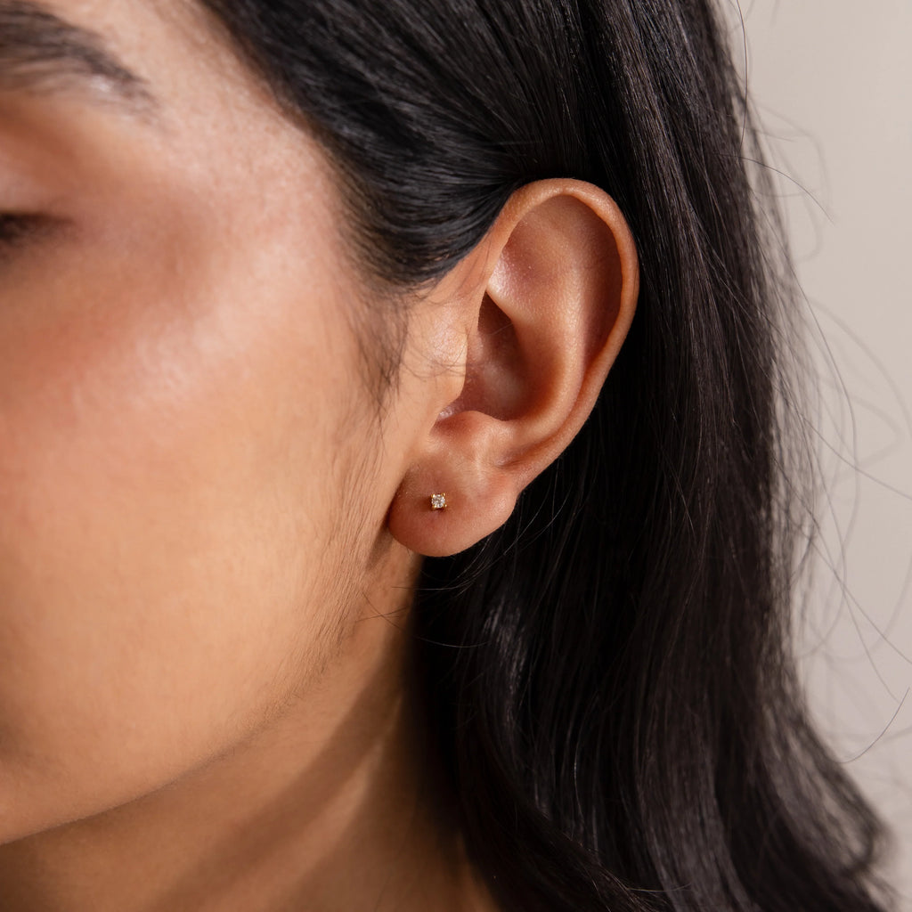 Dainty Diamond Flatback Studs Silver 18K Gold Plated