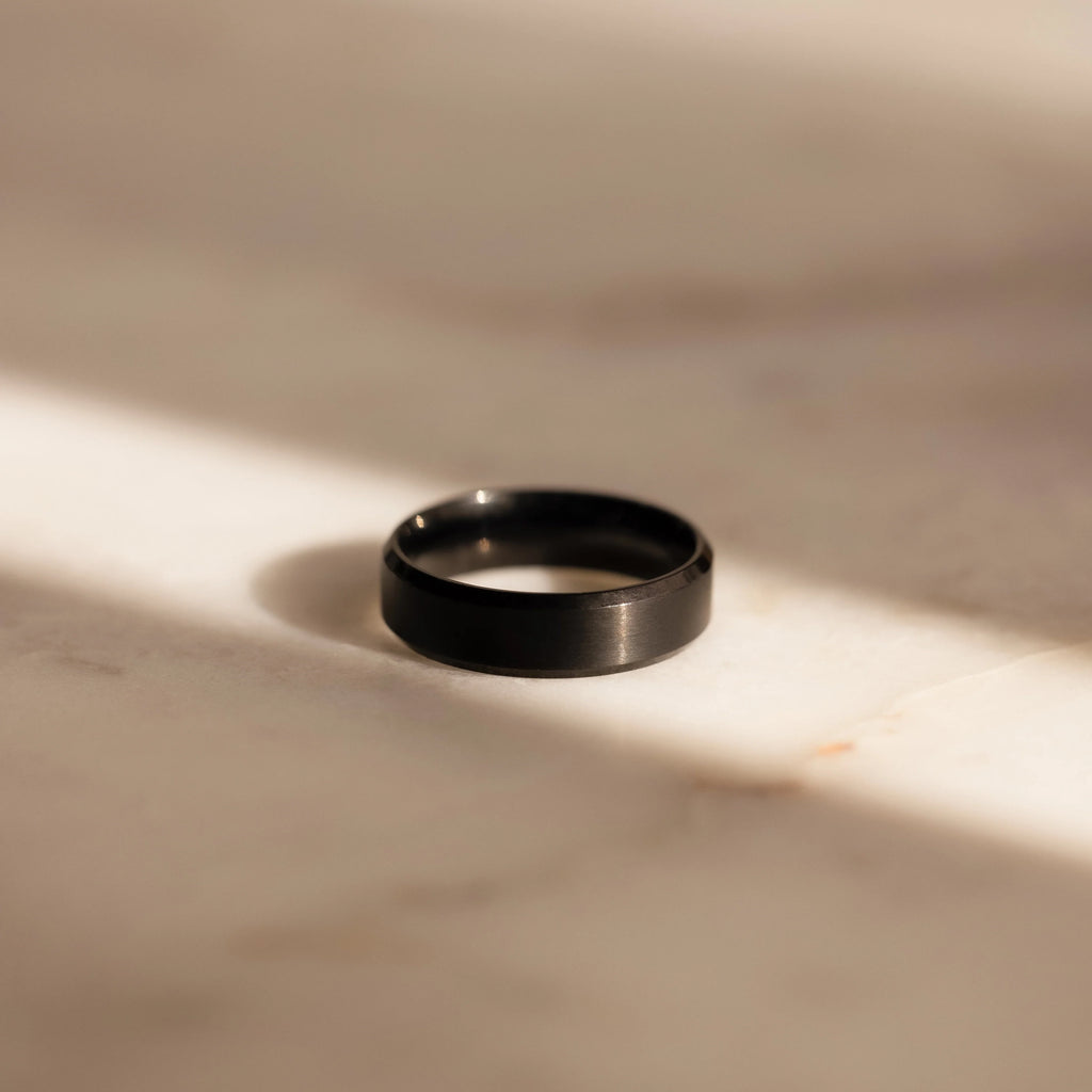 Men's Thick Black Ring Silver 18K Gold Plated