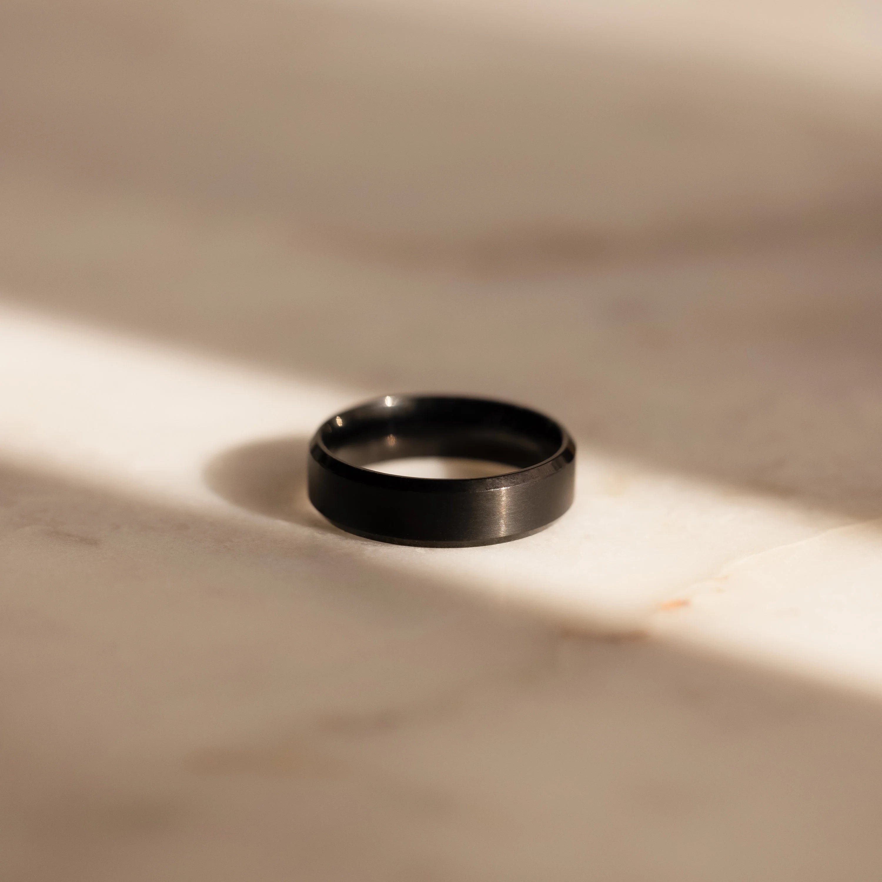 Men's Thick Black Ring Silver 18K Gold Plated
