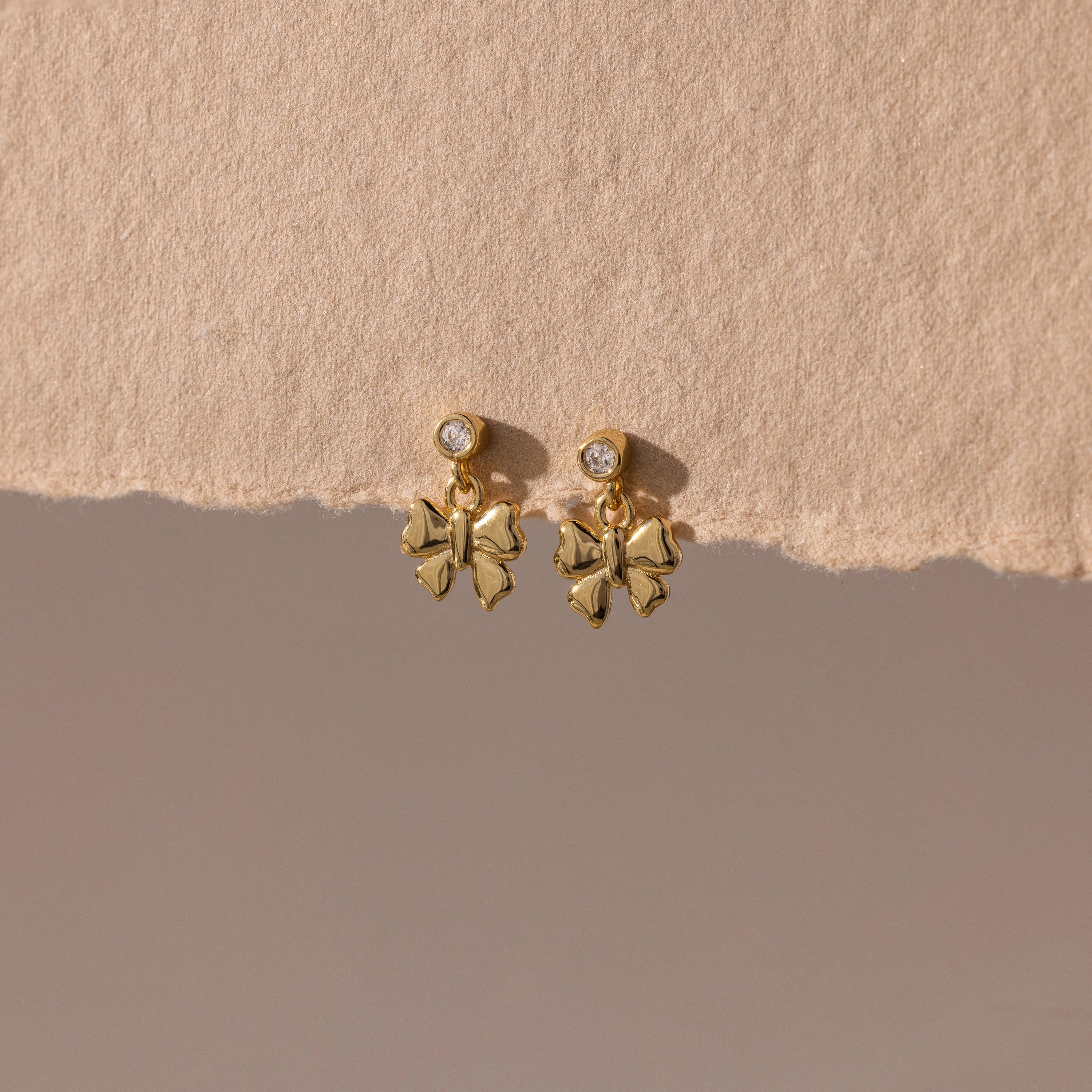 Diamond Bow Drop Studs Silver 18K Gold Plated
