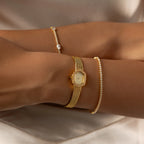 Diamond Woven Mesh Pave Timepiece Silver 18K Gold Plated