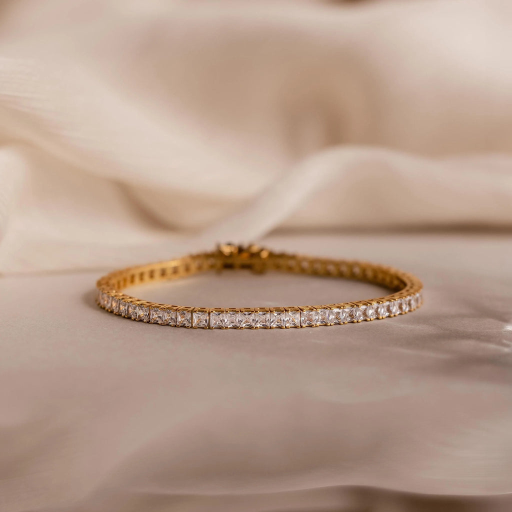 Princess Cut Diamond Tennis Bracelet Silver 18K Gold Plated