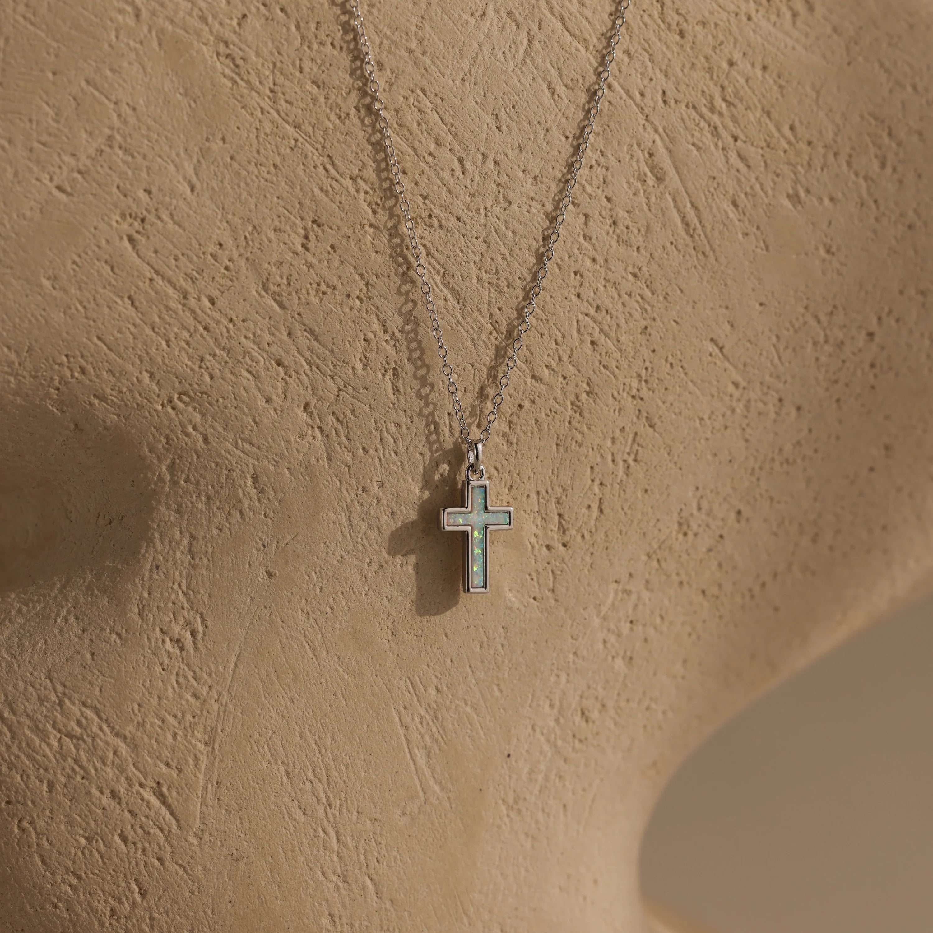 Opal Cross Necklace Silver 18K Gold Plated