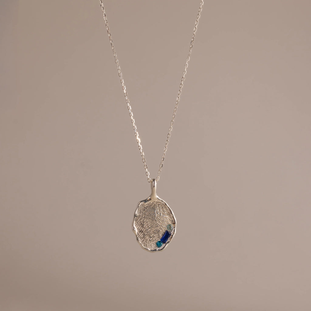 Organic Fingerprint Multi Birthstone Necklace  Silver 18K Gold Plated