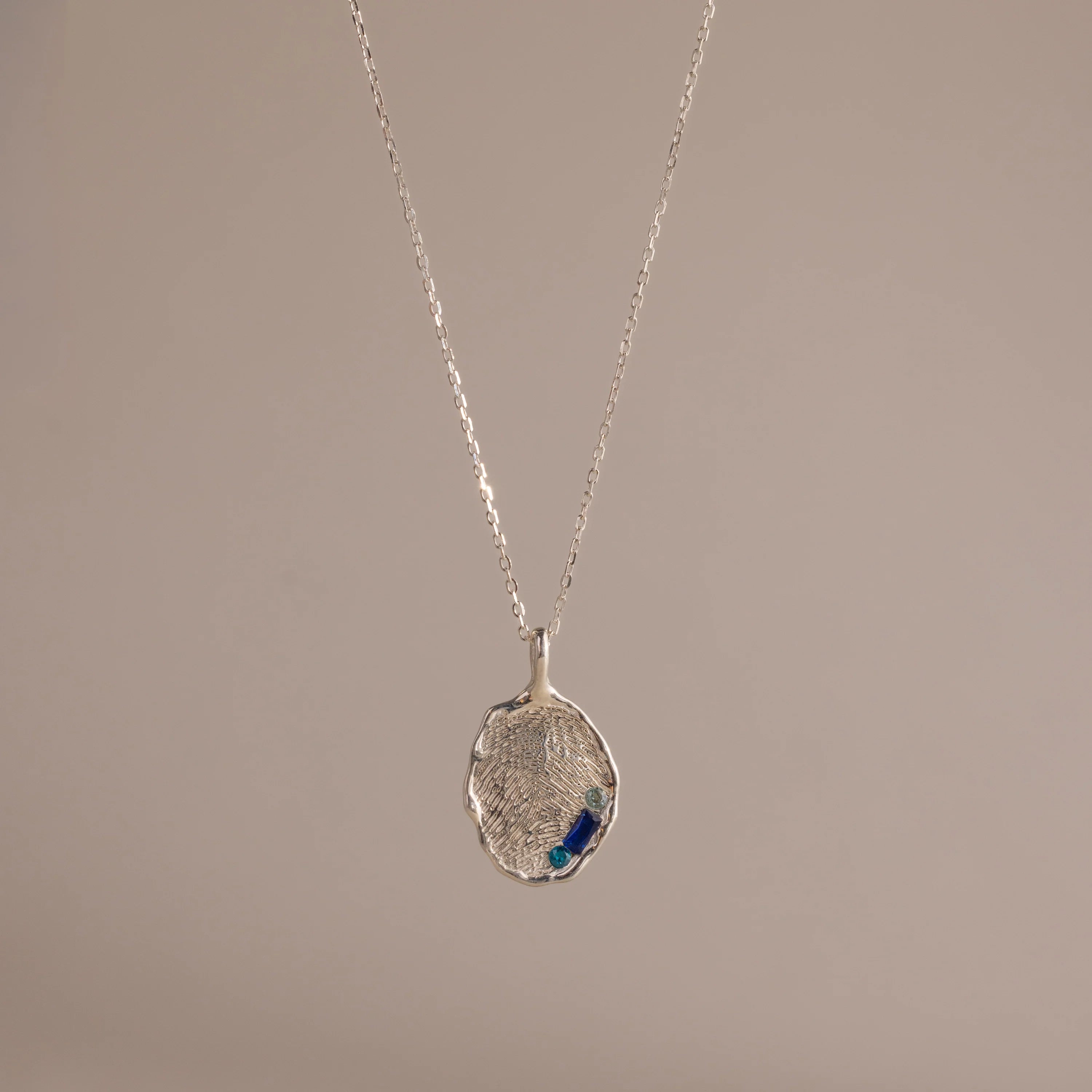 Organic Fingerprint Multi Birthstone Necklace  Silver 18K Gold Plated