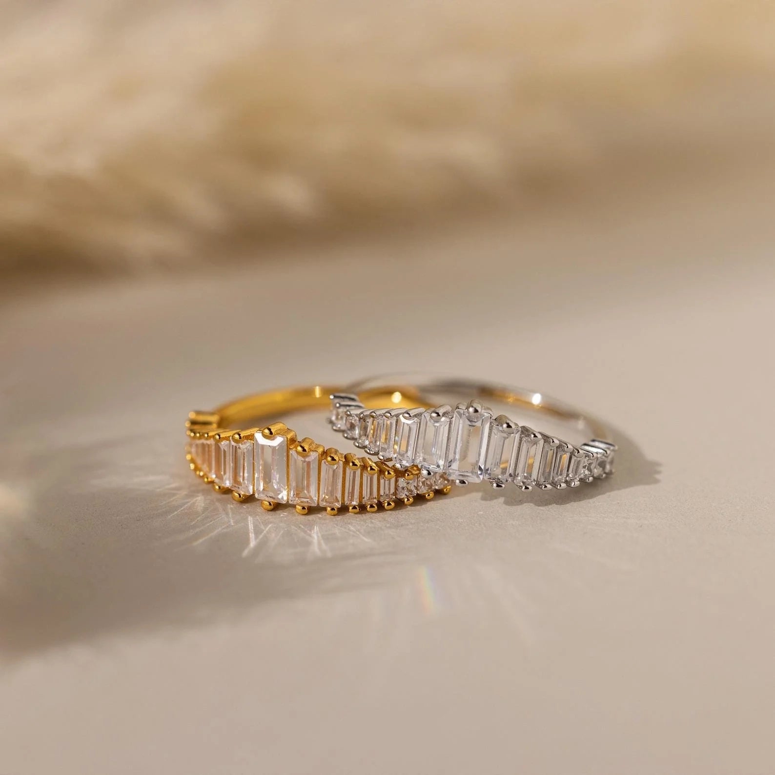 Art Deco Diamond Earrings & Ring Set Silver 18K Gold Plated