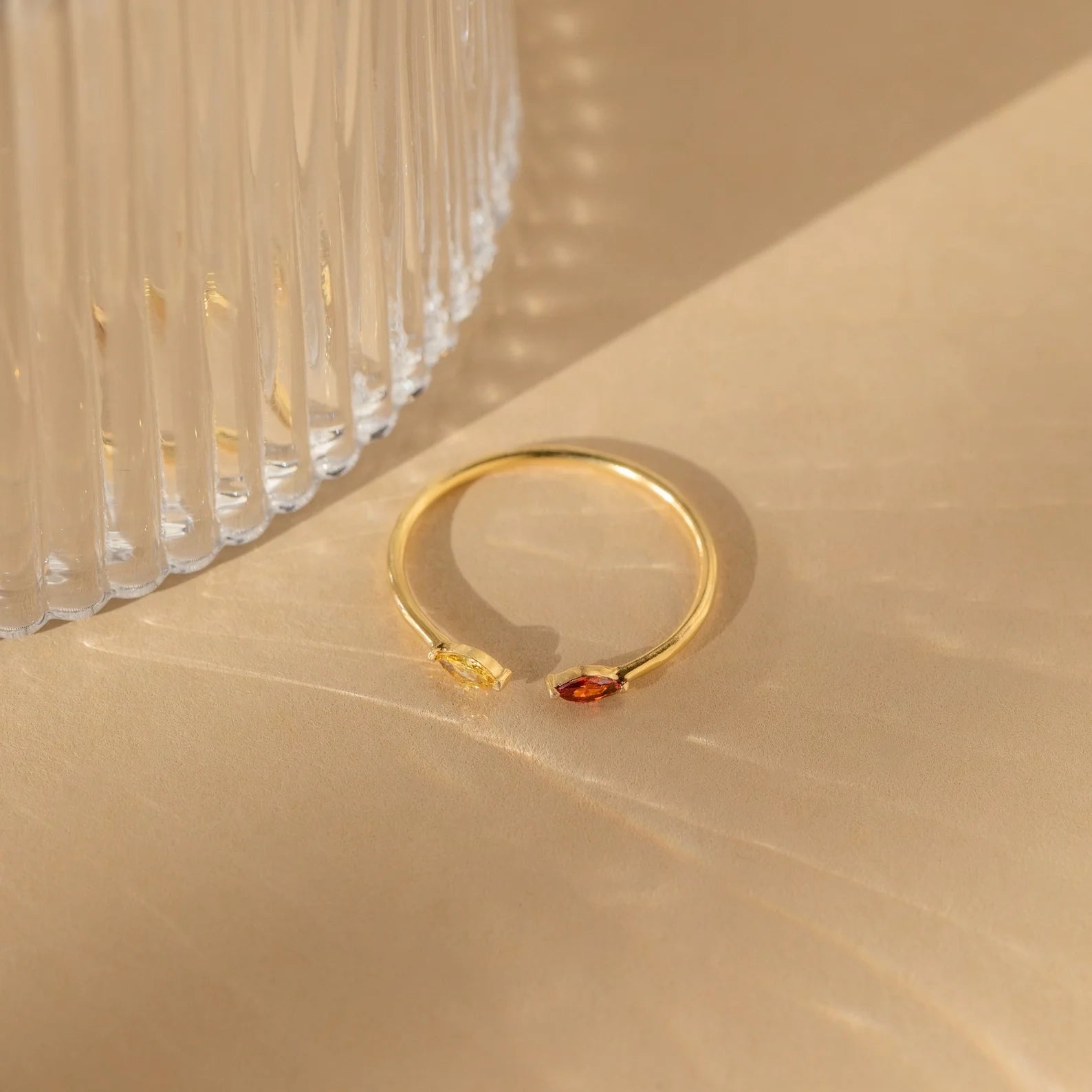 Duo Marquise Birthstone Ring Silver 18K Gold Plated