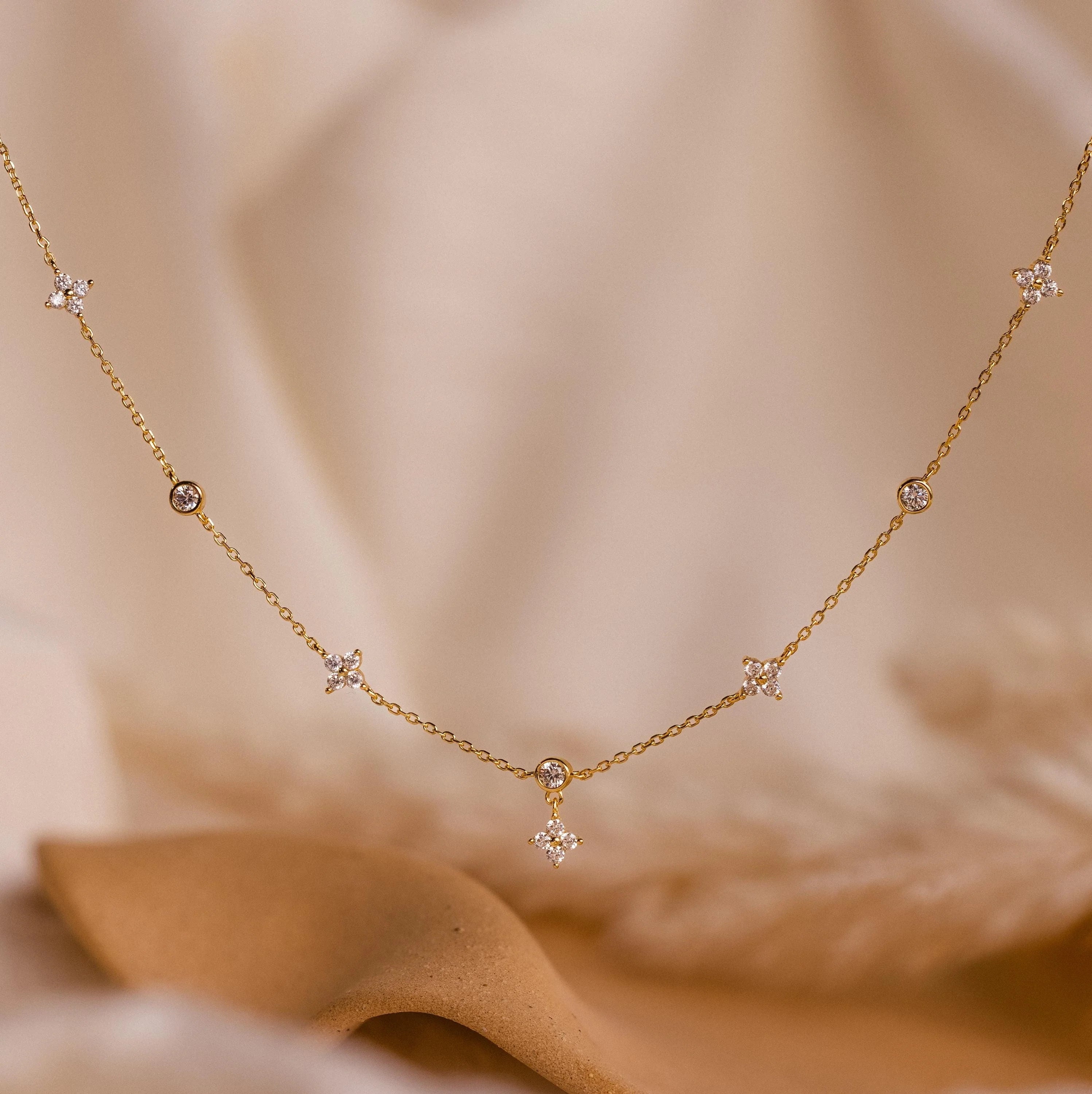 Ivy Diamond Station Necklace Silver 18K Gold Plated