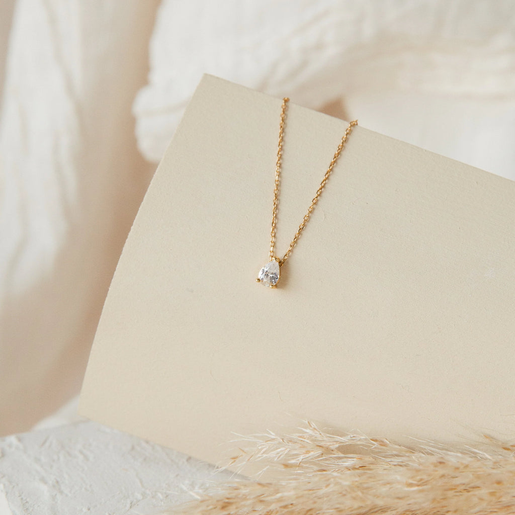 Pear Diamond Necklace Silver 18K Gold Plated
